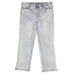 Isaac Mizrahi Live! Pull On Denim Knit Straight Leg Jeans Womens 16 Tall Lt Wash